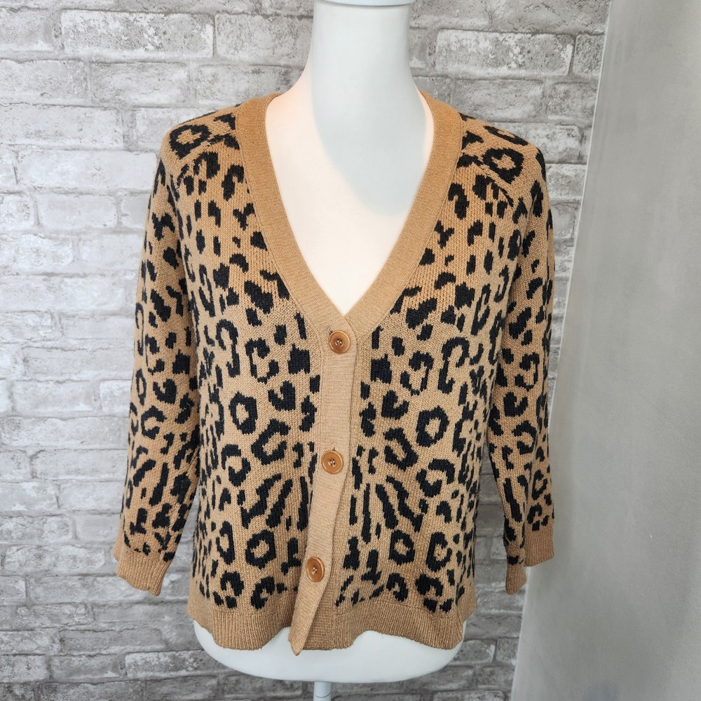 J.Crew Cardigan Leopard Print Merino Wool Blend Oversized XS